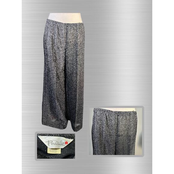 Vintage 70s Personal Black Silver Lurex Button Down Palazzo Pant Set L/XL - Picture 3 of 5
